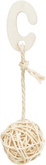 Trixie 3 rotan ballen met bel aan touw naturel