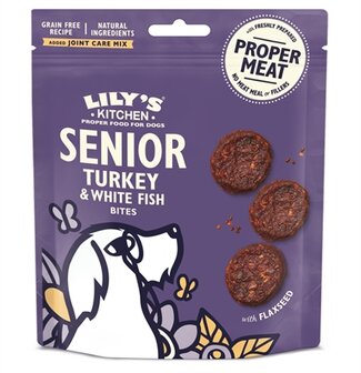 Lily&#039;s kitchen turkey / white fish bites voor senior honden