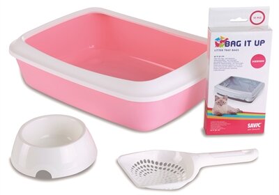 Savic kitten kattenbak iriz startset roze / wit