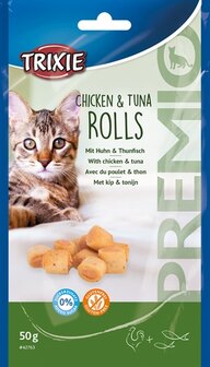 Trixie premio kip &amp; tonijn rolletjes voor katten glutenvrij