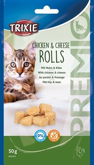 Trixie premio kip &amp; kaas rolletjes voor katten glutenvrij