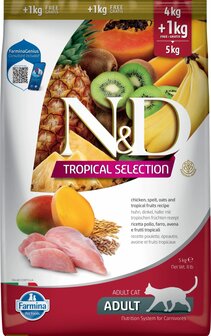 N&amp;D Tropical kattenvoeding Kip 5 kg (tht 29-3-2025)