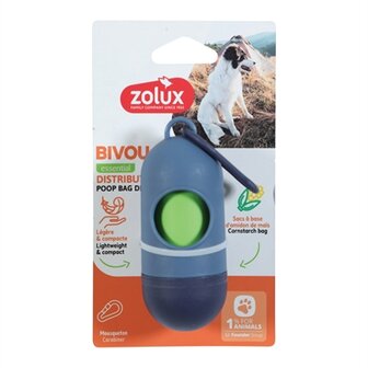 Zolux bvk poepzakhouder + 15 poepzakjes blauw