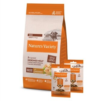 Natures variety original adult mini chicken met 2 freeze dried toppers