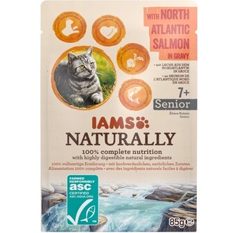 Iams pouch naturally zalm senior 7+  85gram 
