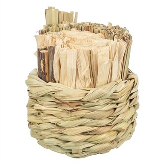 Trixie mand gras met hooi / maisbladeren / houten stokjes