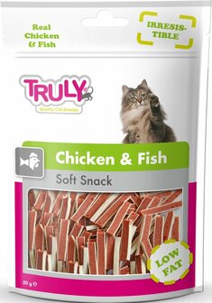 Truly chicken &amp; fish 50gr, voordeelbundel 5 stuks voor 5 euro