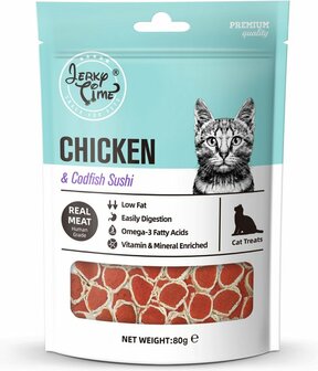 Jerky Time - Chicken &amp; Codfish Sushi - Kattensnack - Voordeelbundel 5 stuks voor 5 euro