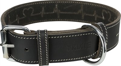 Trixie rustic vetleer halsband hond heartbeat zwart