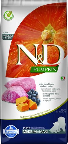 Farmina N&amp;D Pumpkin puppyvoeding Lam medium/maxi 12 kg (ivm lichte transportschade)