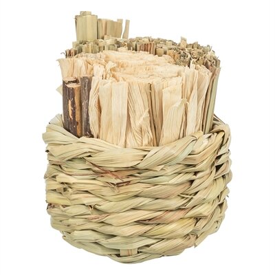 Trixie mand gras met hooi / maisbladeren / houten stokjes