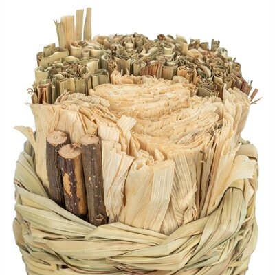 Trixie mand gras met hooi / maisbladeren / houten stokjes