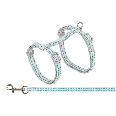Trixie kattentuigje met riem retro motief grijs / blauw