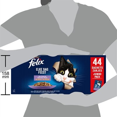 Felix pouch elke dag feest in gelei mix box tonijn / zalm / rund / kip